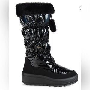 Pajar Shiny Black Winter Boots with Fur Trim